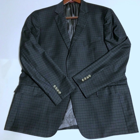 Hart Schaffner Marx Other - Hart Schaffner Marx Mens Micro Check Sport Coat Blazer‎ Navy Grey Made in USA